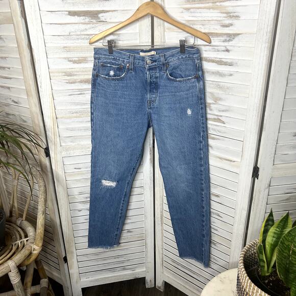 LEVI'S PREMIUM DENIM Women's 30 Wedgie Icon Ankle Jeans Distressed Denim Blue - Picture 5 of 16